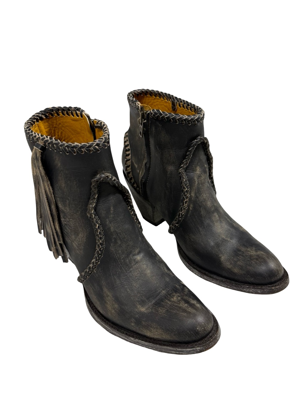 Old Gringo Fringe Ankle Boot Black Leather Western Rustic Rodeo Festival 7.5 B